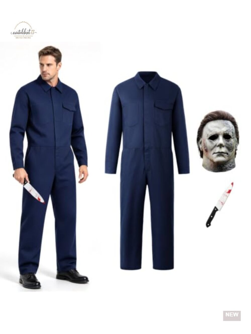 Halloween Killer Jumpsuit with Mask Horror Cosplay Costume Coverall